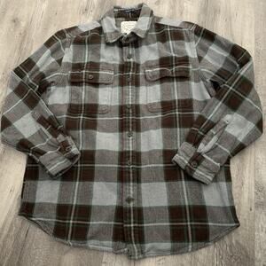 St Johns Bay Shirt Shacket Mens Large Heavyweight Cotton Brown Gray Plaid Woven